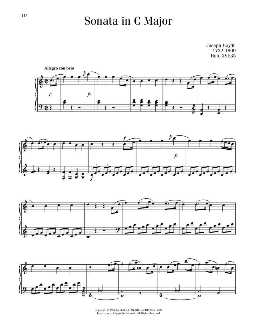 Sonata In C Major, Hob. XVI: 35 Piano Solo scores gallery preview page 1