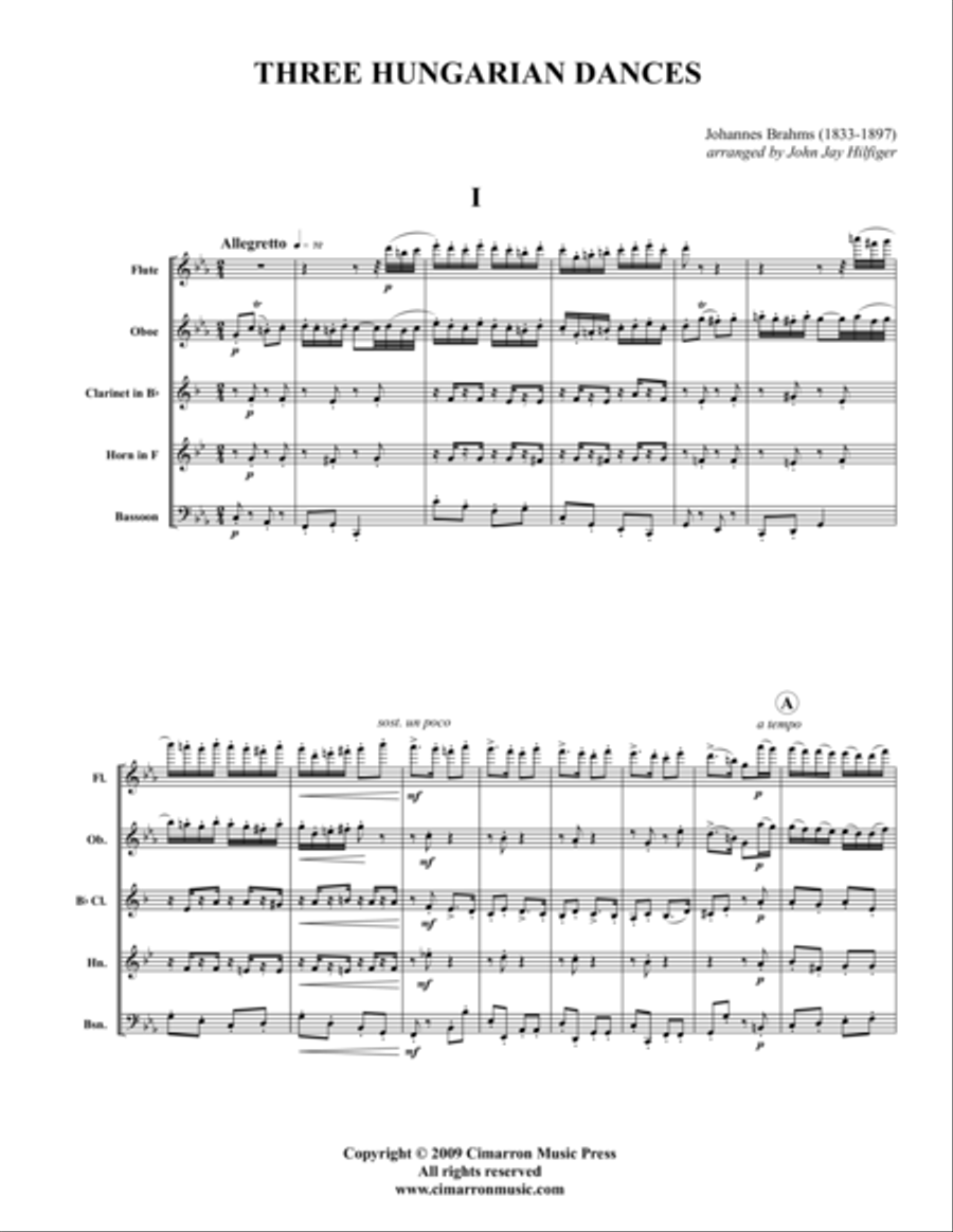 Three Hungarian Dances Woodwind Quintet scores gallery preview page 1