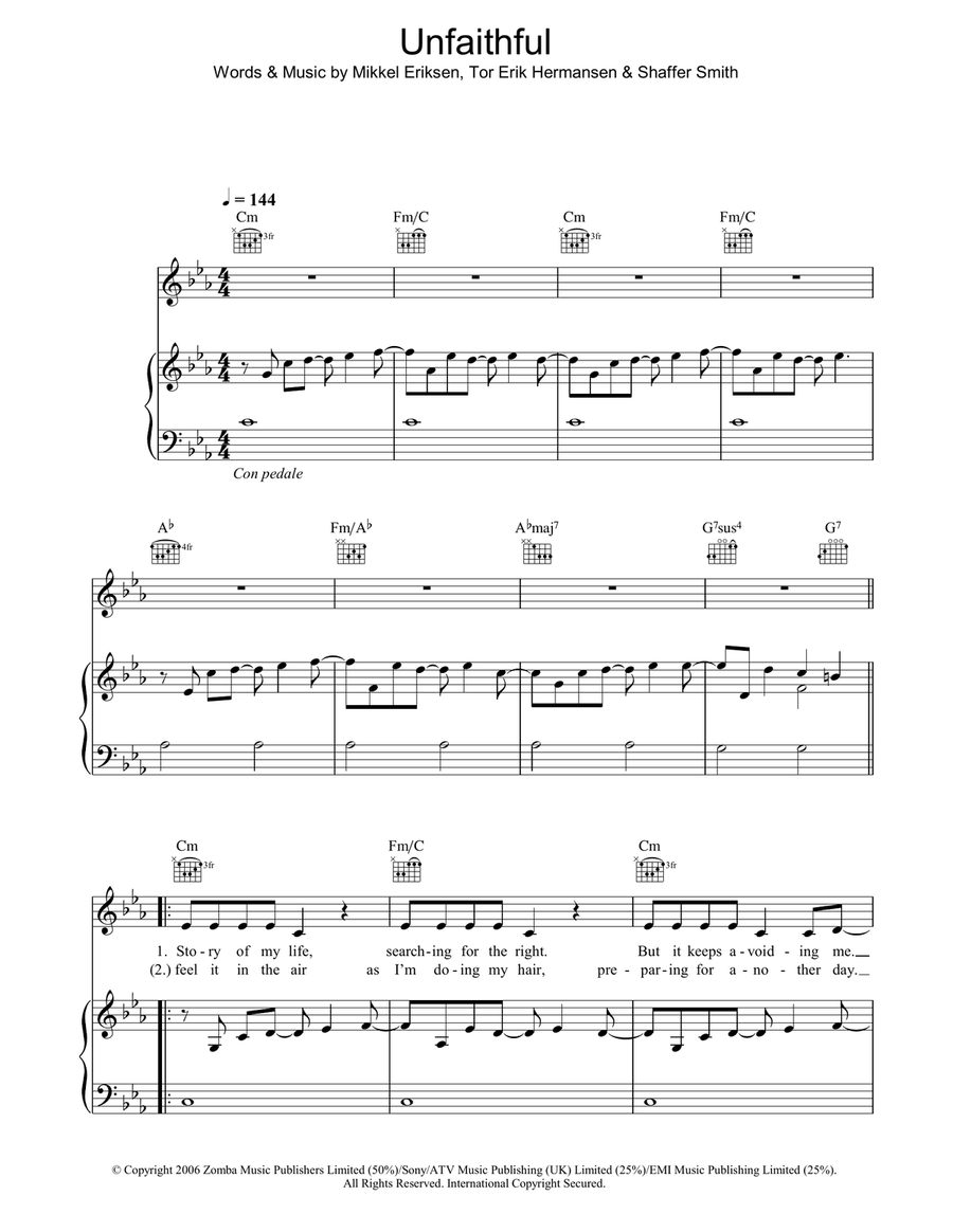 Unfaithful Unfaithful Acoustic Guitar scores gallery preview page 1