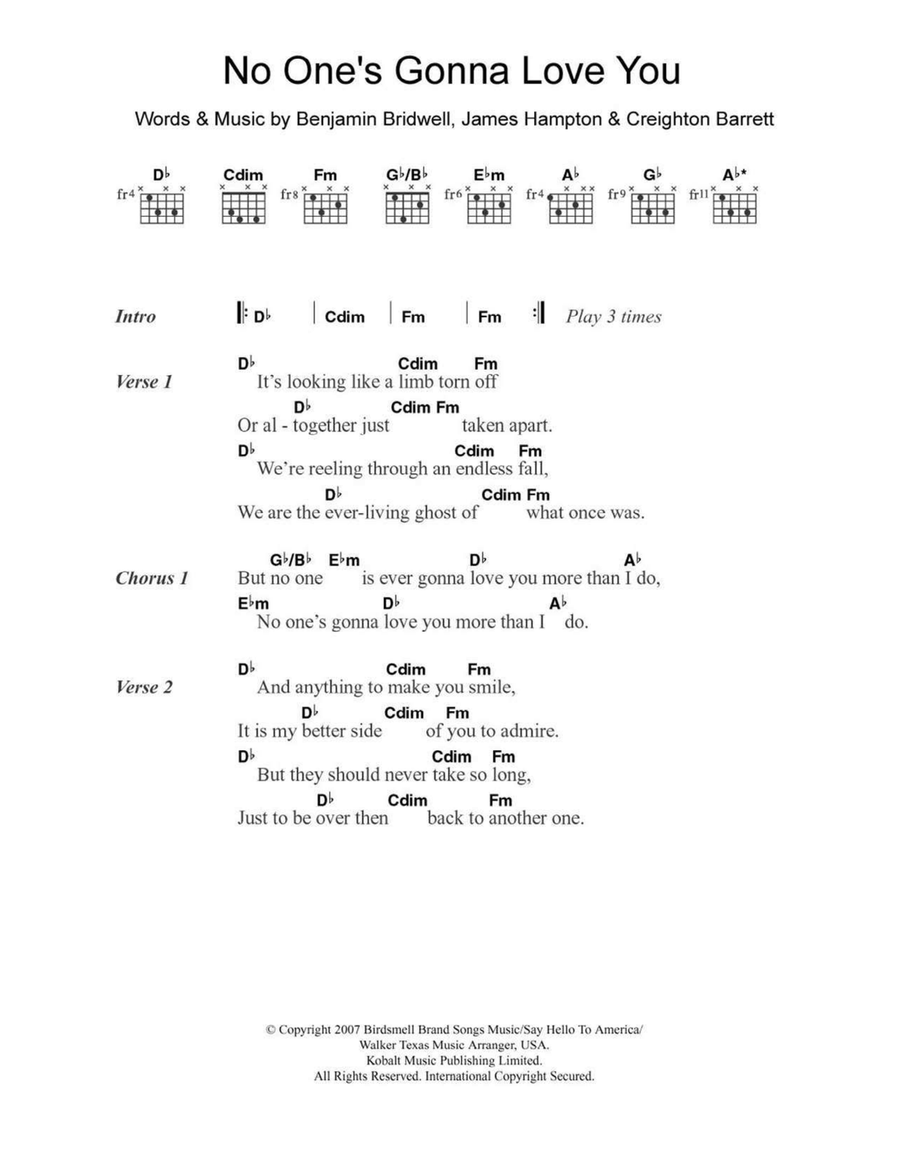 No One's Gonna Love You No One's Gonna Love You Acoustic Guitar scores gallery preview page 1