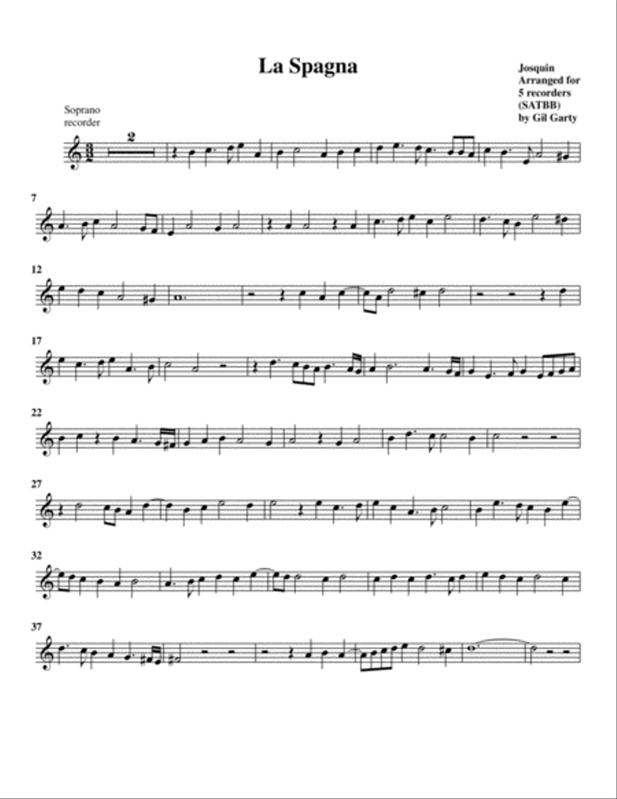 La Spagna (arrangement for 5 recorders) Recorder scores gallery preview page 5