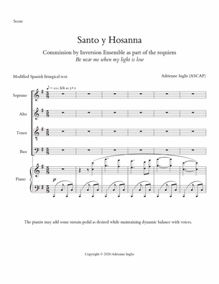 Santo y Hosanna for SATB chorus and piano image number null