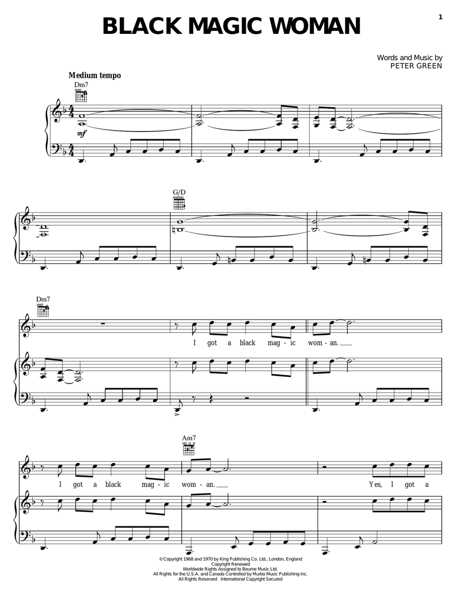 Black Magic Woman Black Magic Woman Piano, Vocal, Guitar scores gallery preview page 1