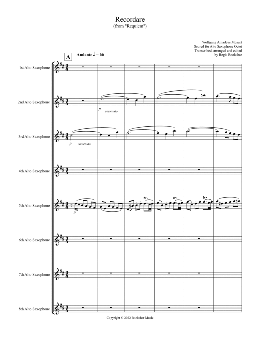 Recordare (from "Requiem") (F) (Alto Saxophone Octet)