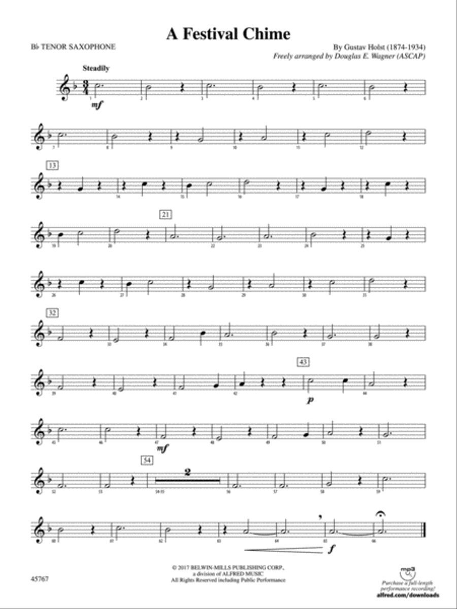 A Festival Chime: B-flat Tenor Saxophone Concert Band scores gallery preview page 1