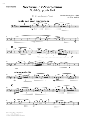 Book cover for Nocturne No.20 in C-Sharp minor - Cello and Piano (Individual Parts)