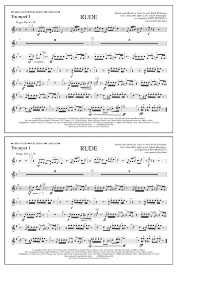 Rude - Trumpet 1 Marching Band scores gallery preview page 1