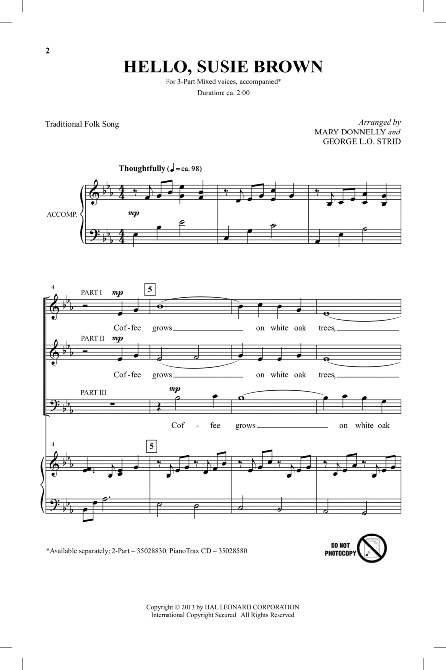 Hello, Susie Brown Hello, Susie Brown 3-Part scores gallery preview page 1