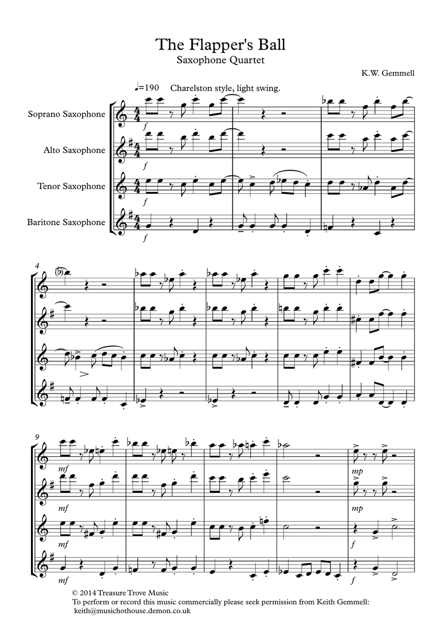 The Flapper's Ball (1920s style): Saxophone Quartet Saxophone Quartet scores gallery preview page 1