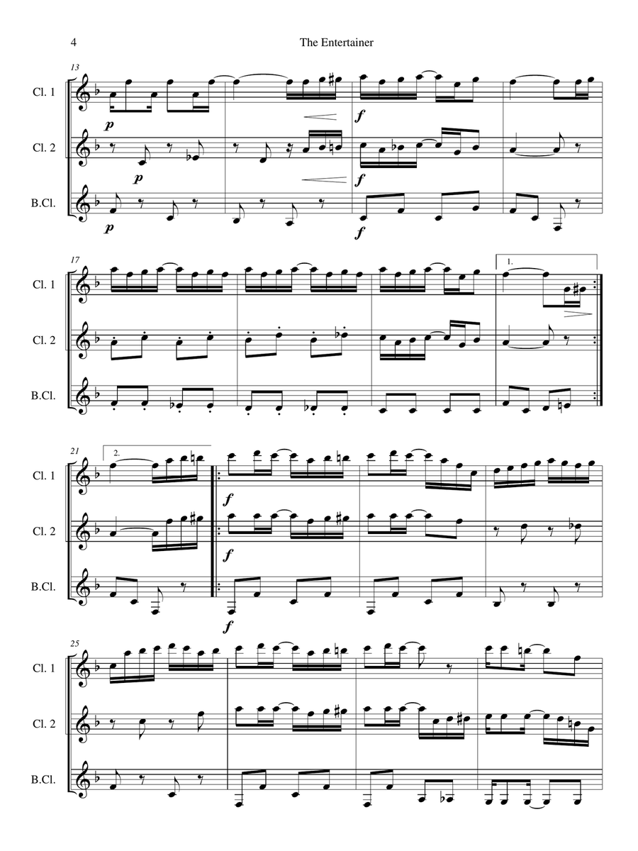 The entertainer by Scott Joplin - Arranged for Clarinet Trio or Ensemble Clarinet Trio scores gallery preview page 4