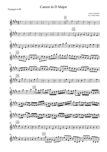 Canon in D Major (J. Pachelbel) for Trumpet in Bb Solo