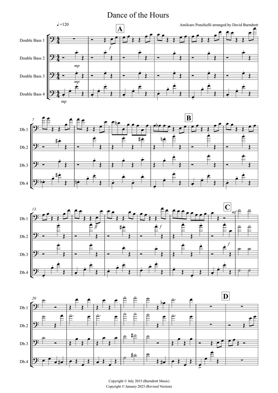 Dance of the Hours for Double Bass Quartet