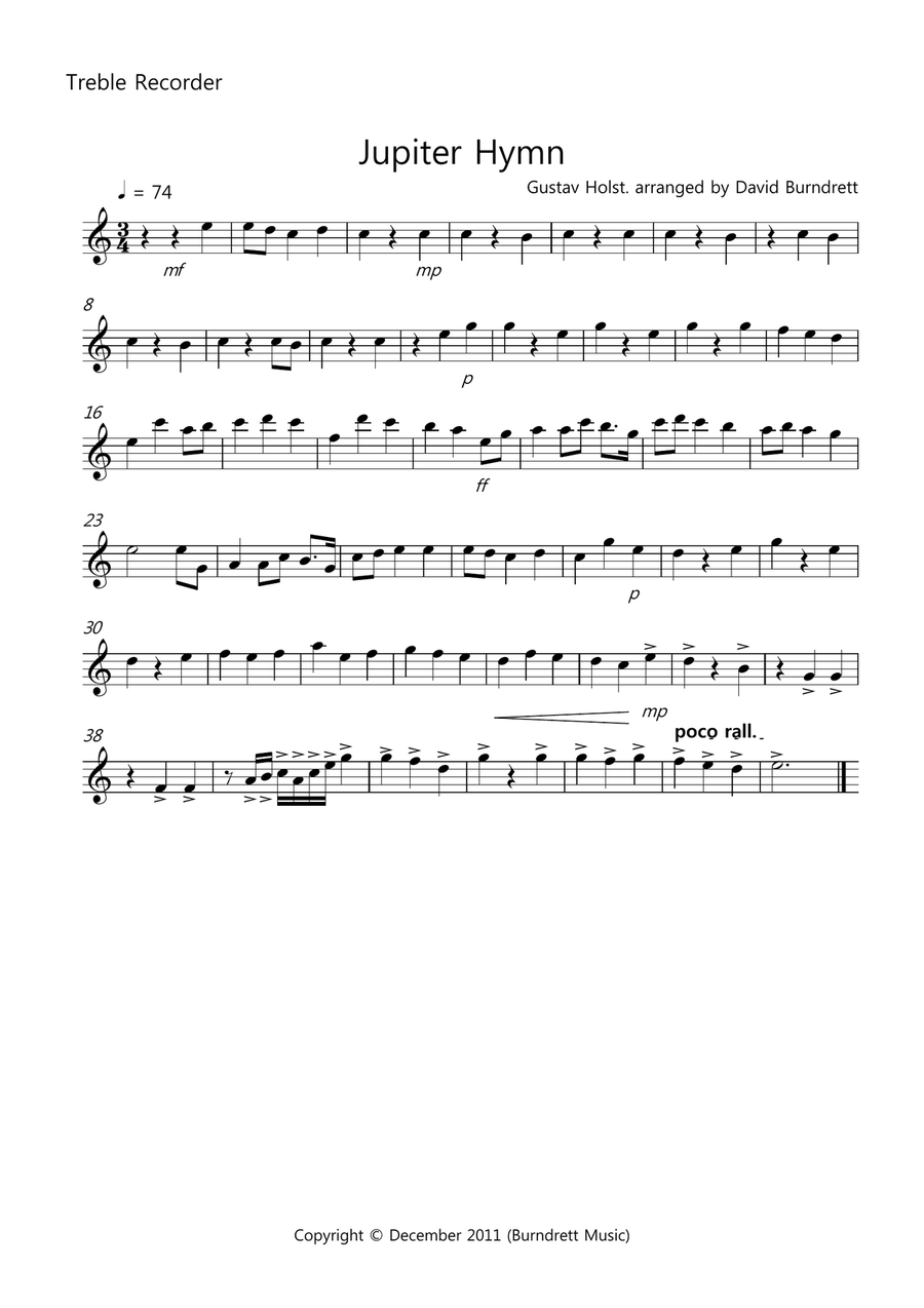 Jupiter Hymn for Recorder Quartet Recorder scores gallery preview page 4