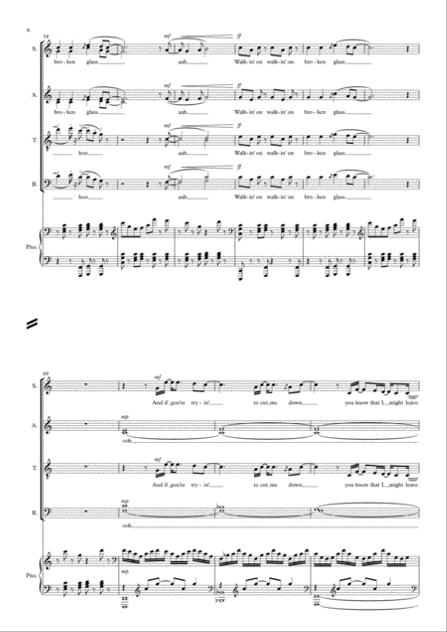 Walking On Broken Glass 4-Part scores gallery preview page 6