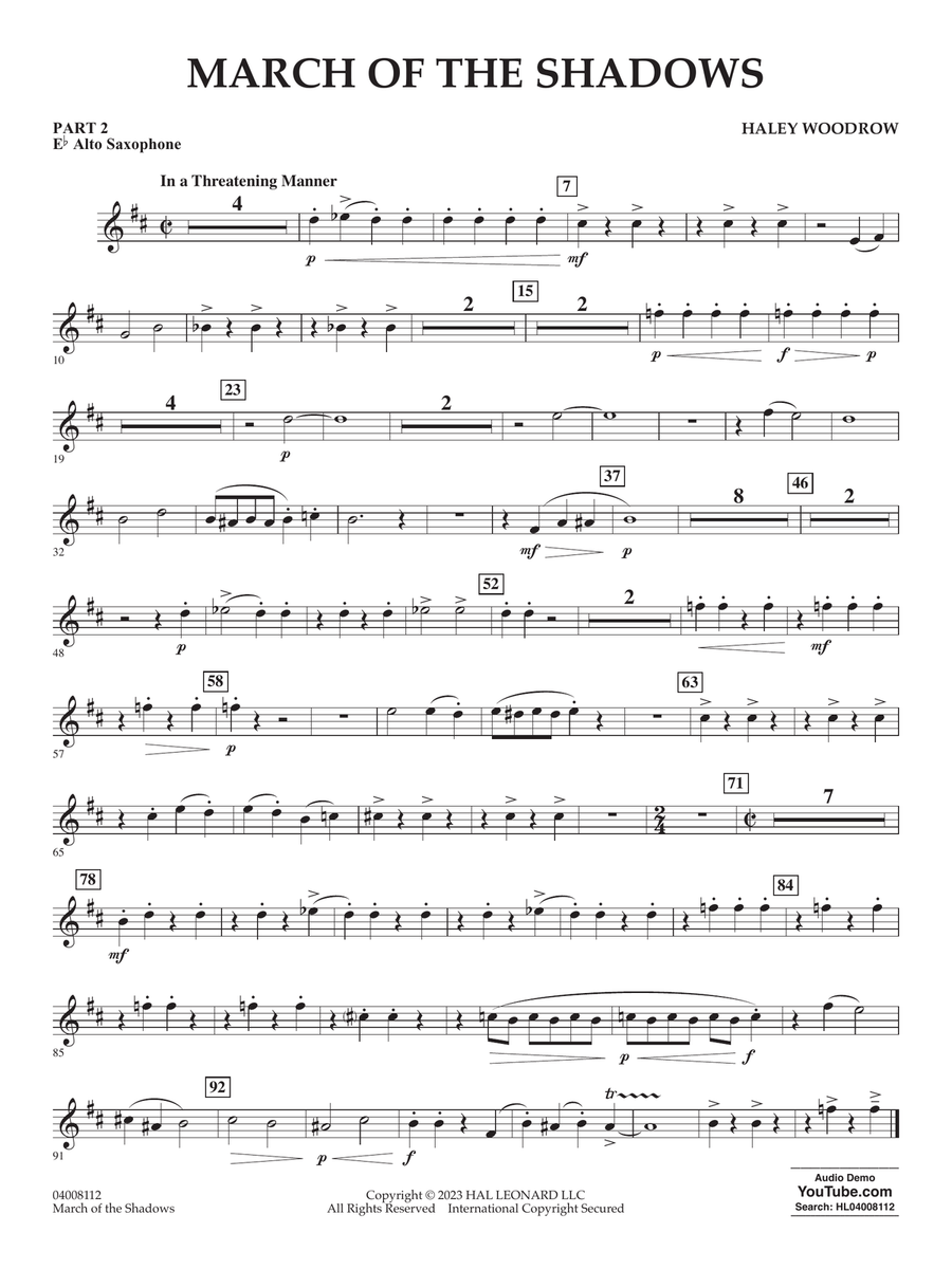 March Of The Shadows - Pt.2 - Eb Alto Saxophone Concert Band scores gallery preview page 1