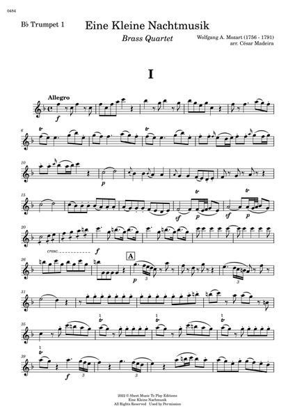 Eine Kleine Nachtmusik (1 mov.) - Brass Quartet (Individual Parts) image number null