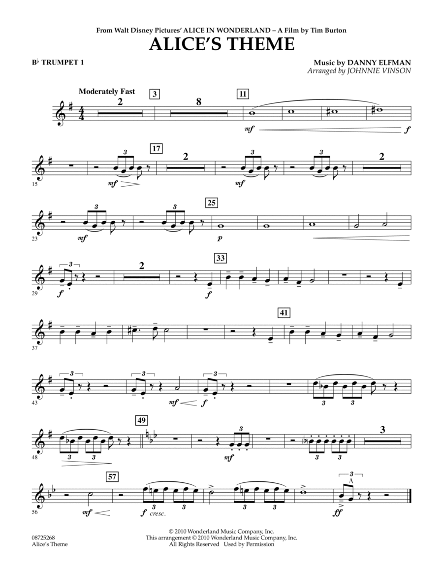 Alice's Theme (from Alice In Wonderland) - Bb Trumpet 1
