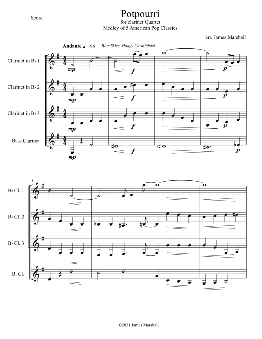 Blue Skies Clarinet Solo scores gallery preview page 1