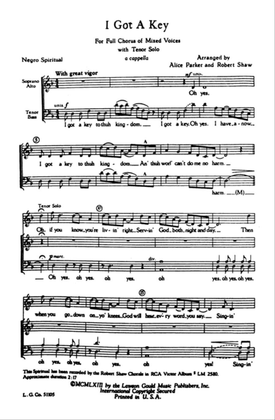 I Got a Key 4-Part scores gallery preview page 13