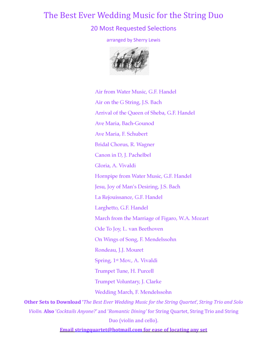 STRING DUO WEDDING MUSIC - FOR STRING DUO COLLECTION SET OF WEDDING CLASSICS - 20 arrangements- String Duet scores gallery preview page 1