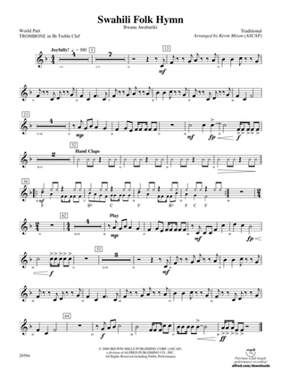 Swahili Folk Hymn (Bwana Awabariki): (wp) 1st B-flat Trombone T.C.