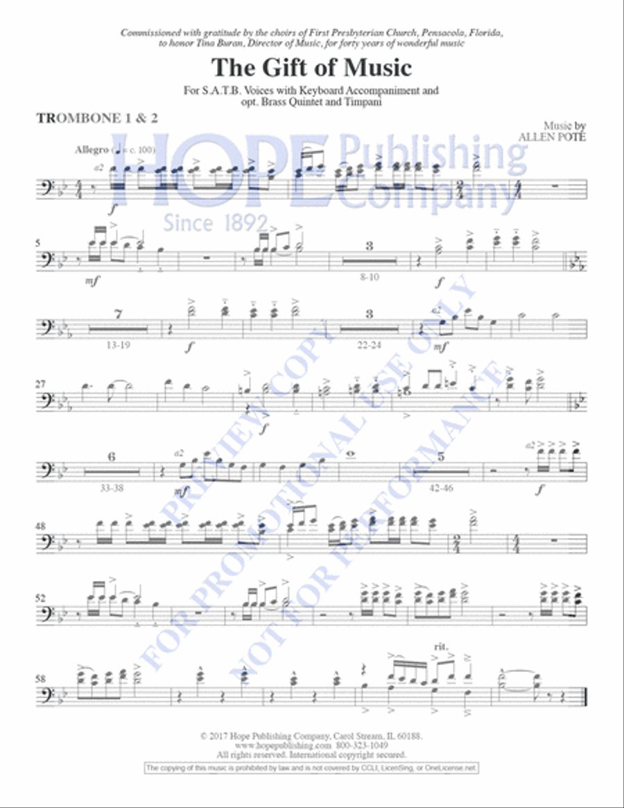 Gift of Music, The- Brass Parts: Conductor's Score: 2 B-flat Trumpets, 3 Trombon Choir scores gallery preview page 15