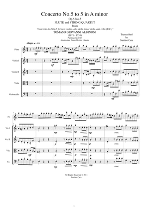 Albinoni - Concerto No.5 to 5 in A minor Op.5 for Flute and String Quartet
