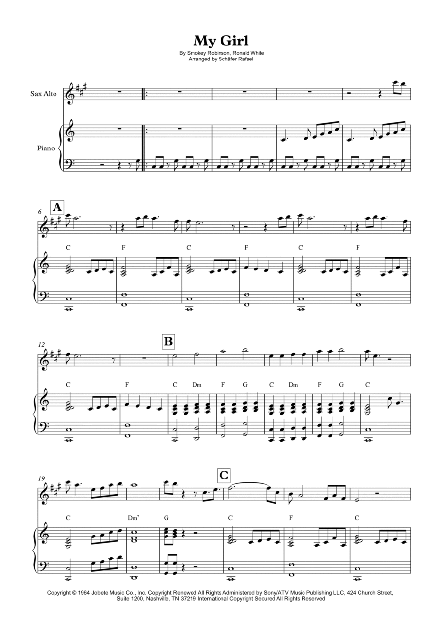 My Girl My Girl Alto Saxophone scores gallery preview page 1