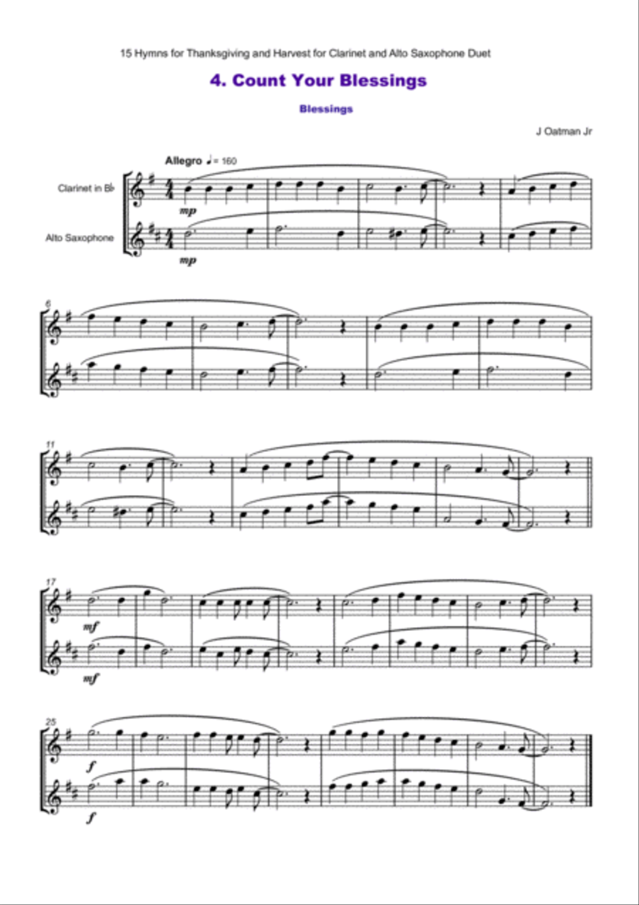 15 Favourite Hymns for Thanksgiving and Harvest for Clarinet and Alto Saxophone Duet Woodwind Duet scores gallery preview page 5