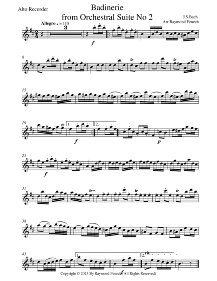 Badinerie - J.S.Bach - for Alto, Tenor and Great Bass Recorders Alto Recorder scores gallery preview page 4