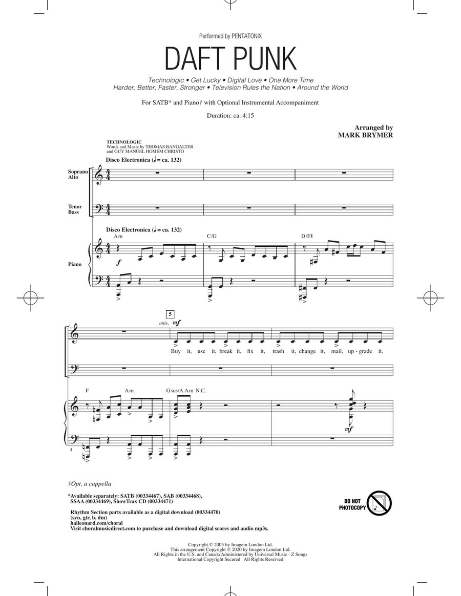 Daft Punk (Choral Medley) (arr. Mark Brymer) 4-Part scores gallery preview page 1