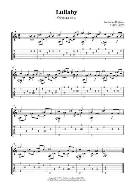 Johannes Brahms - Lullaby - guitar
