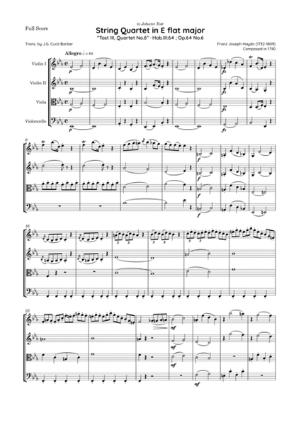 Haydn - String Quartet in E flat major, Hob.III:64 ; Op.64 No.6 "Tost III, Quartet No.6"