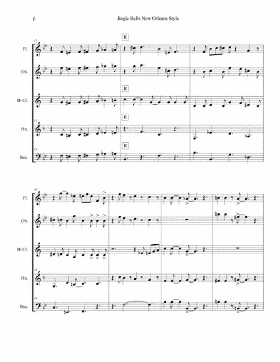 Jingle Bells New Orleans Style (Woodwind Quintet) Woodwind Quintet scores gallery preview page 6