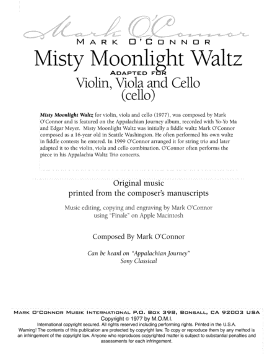 Misty Moonlight Waltz (cello part - vln, vla, cel) String Trio scores gallery preview page 3