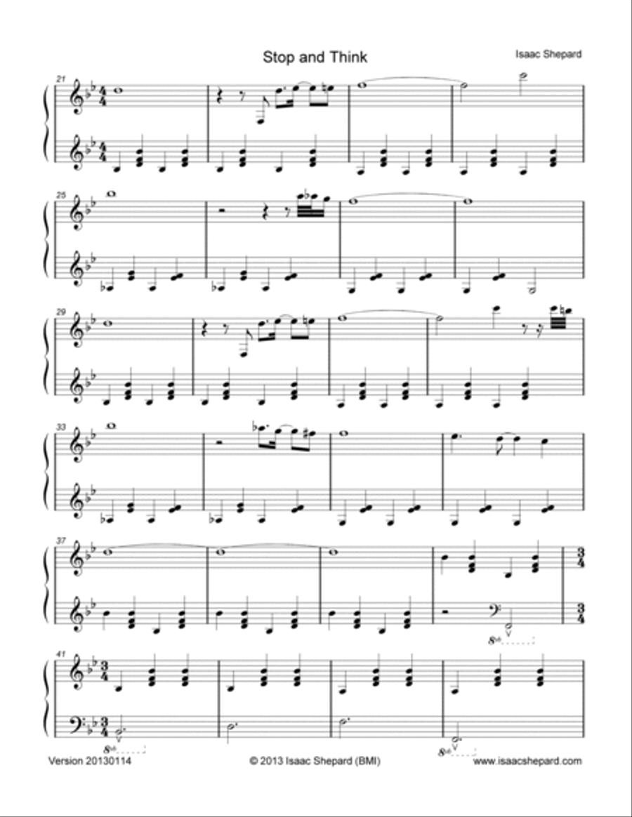 Stop and Think Piano Solo scores gallery preview page 2