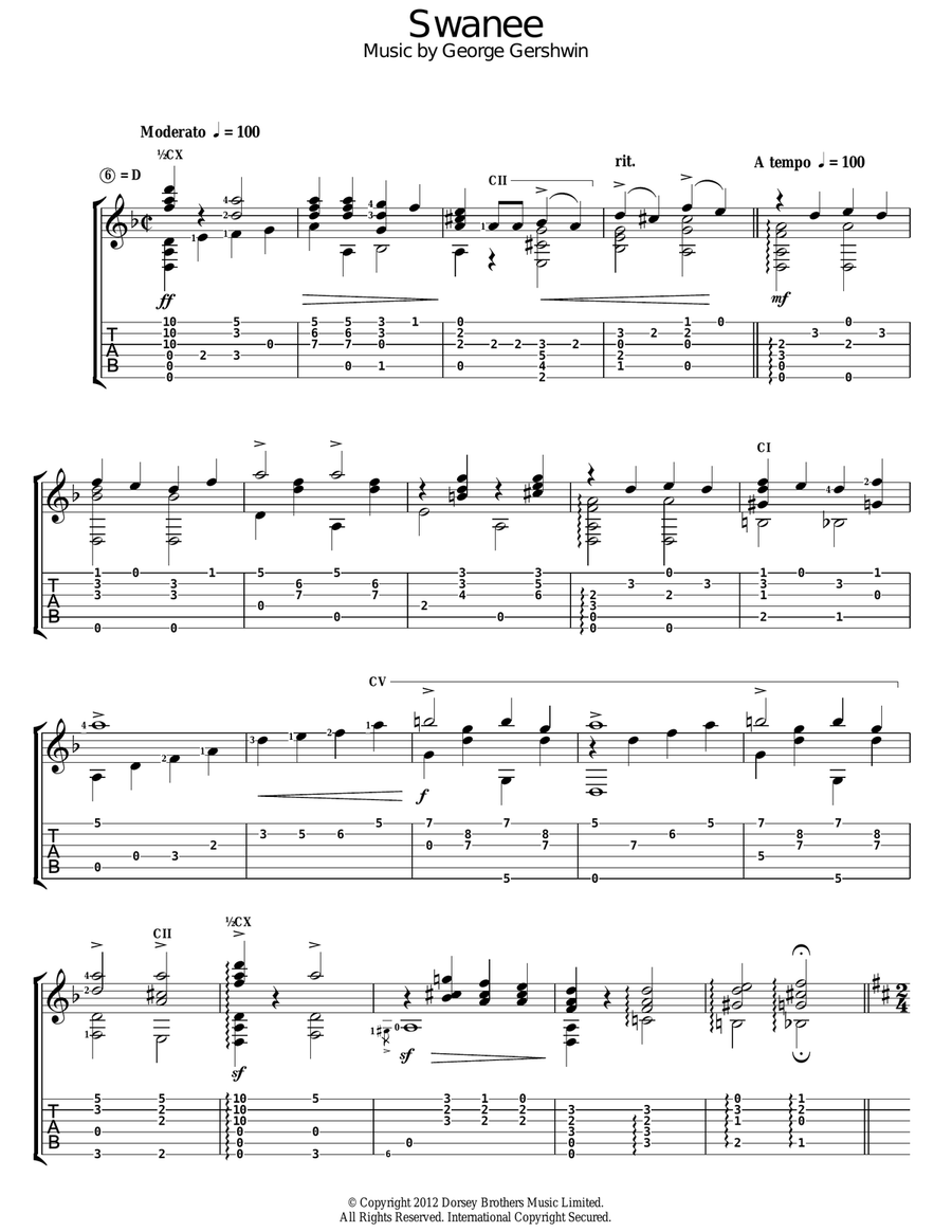 Swanee Swanee Electric Guitar scores gallery preview page 1