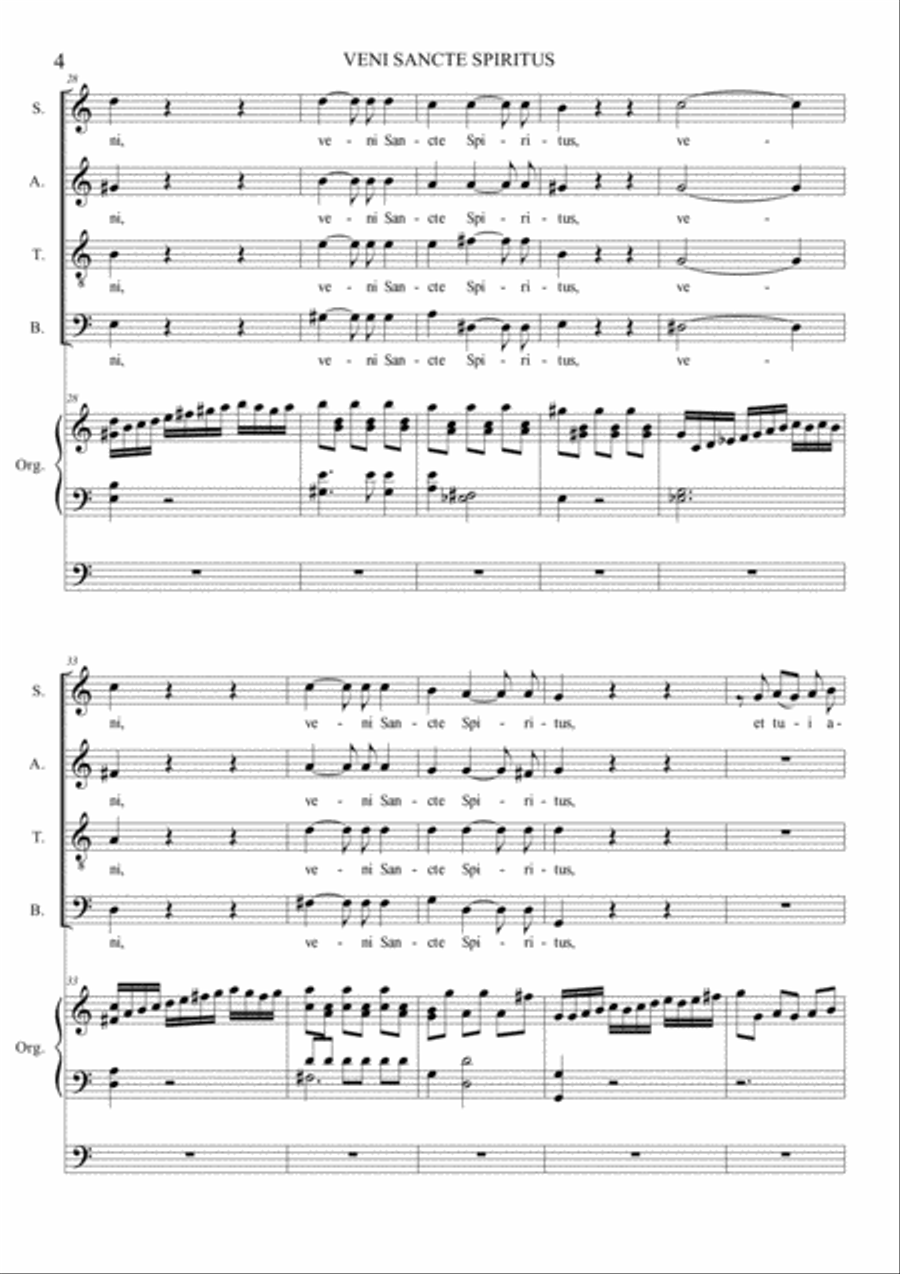 VENI SANCTE SPIRITUS - ALLELUIA - Mozart - K47 - For SATB Choir and Organ 3 staff 4-Part scores gallery preview page 4