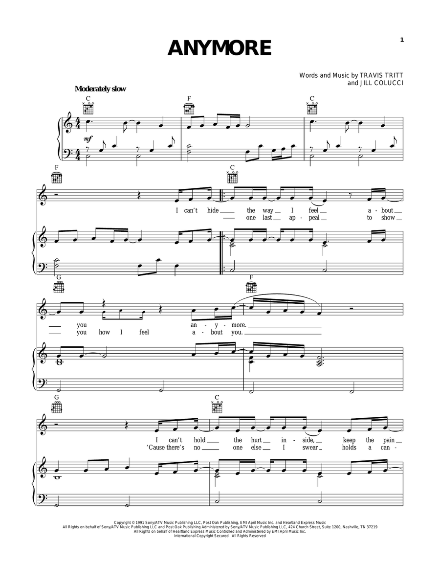Anymore Piano, Vocal, Guitar scores gallery preview page 1