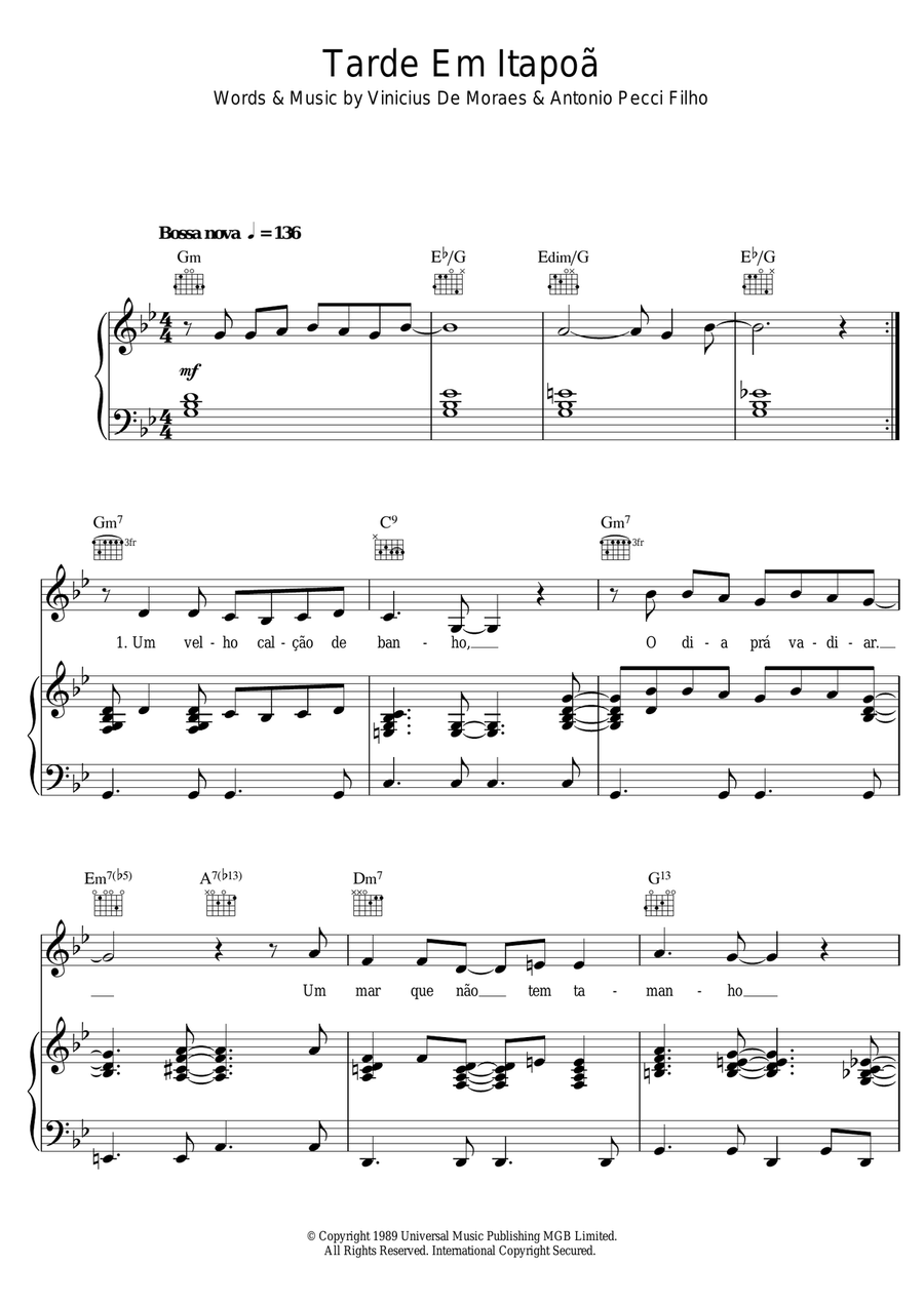 Tarde Em Itapoa Tarde Em Itapoa Piano, Vocal scores gallery preview page 1
