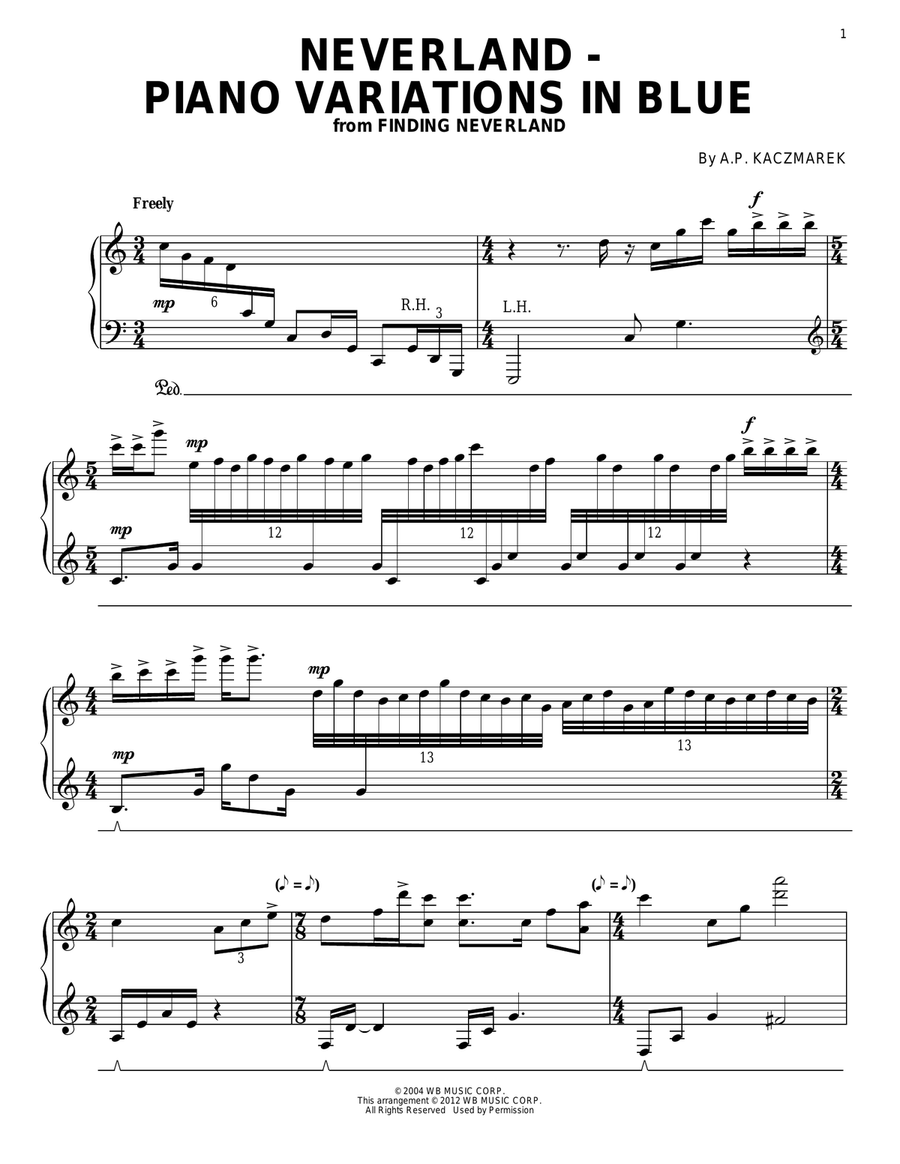 Neverland - Piano Variations In Blue Piano Solo scores gallery preview page 1