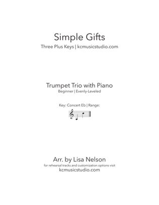 Simple Gifts - Trumpet Trio with Piano Accompaniment