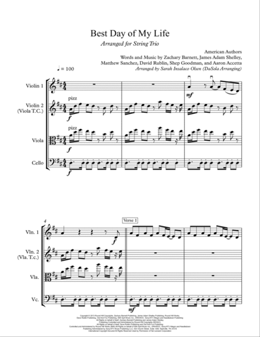 Best Day Of My Life String Trio scores gallery preview page 2