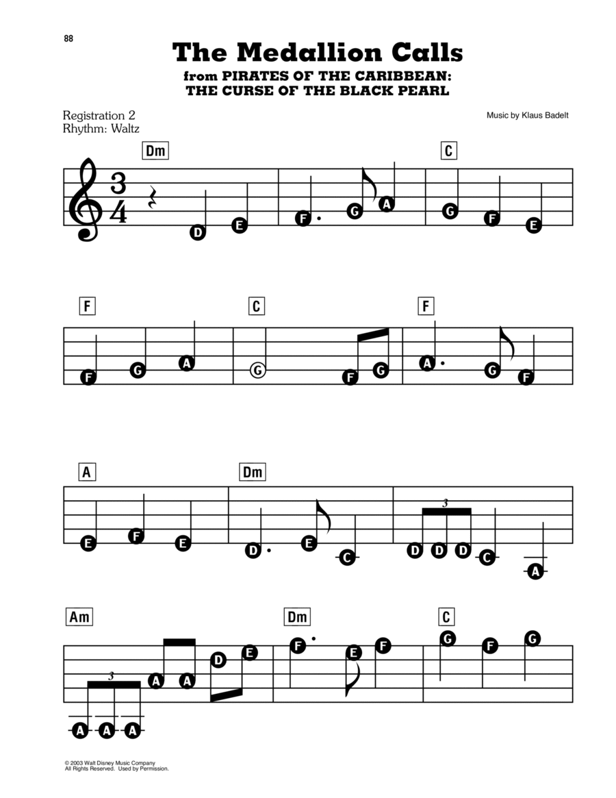 The Medallion Calls (from Pirates Of The Caribbean: The Curse Of The Black Pearl) Electronic Keyboard scores gallery preview page 1