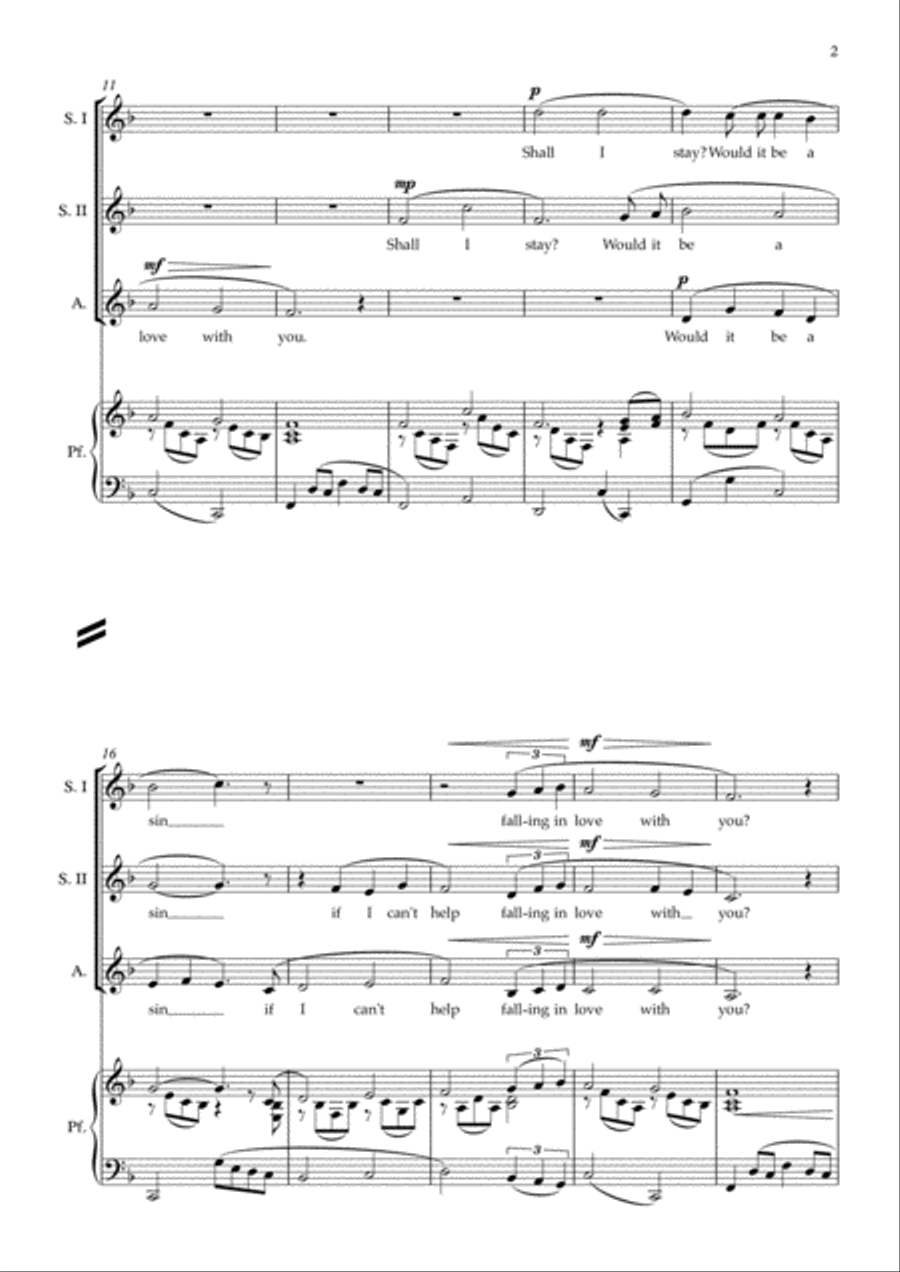 Can't Help Falling In Love SSA scores gallery preview page 2
