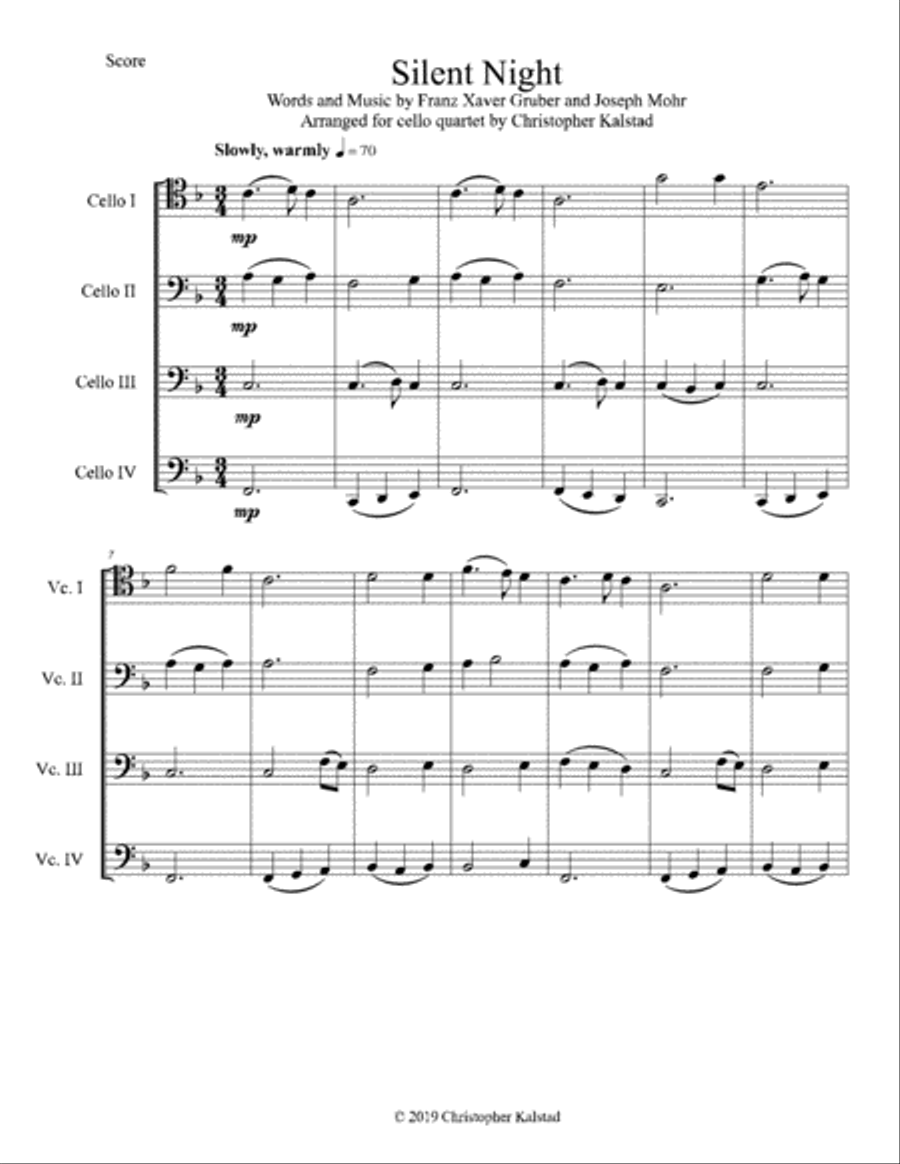 Silent Night (Cello Quartet) String Quartet scores gallery preview page 2