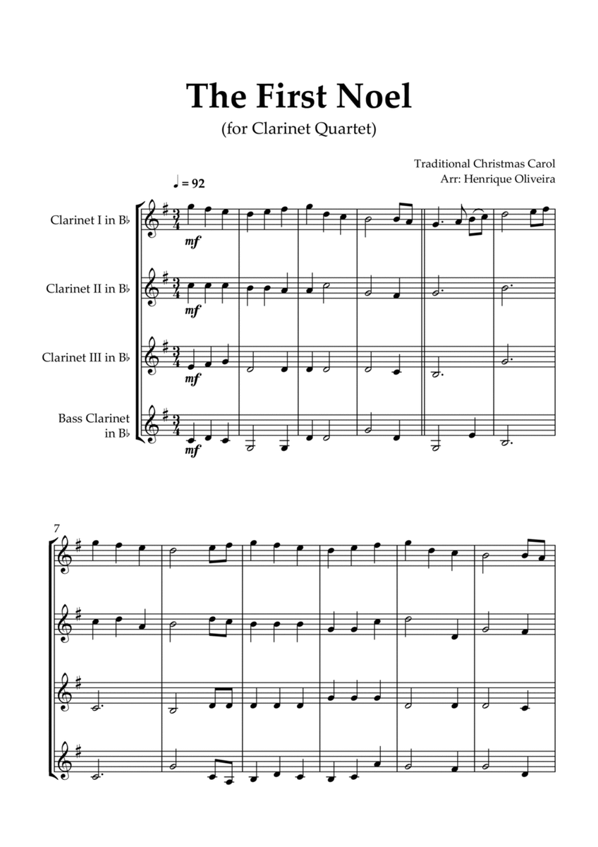 The First Noel (Clarinet Quartet) - Intermediate Level image number null