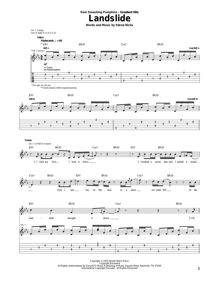 Landslide Acoustic Guitar scores gallery preview page 1