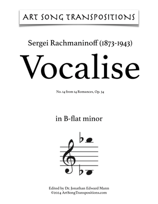 Book cover for RACHMANINOFF: Vocalise, Op. 34 no. 14 (transposed to B-flat minor)