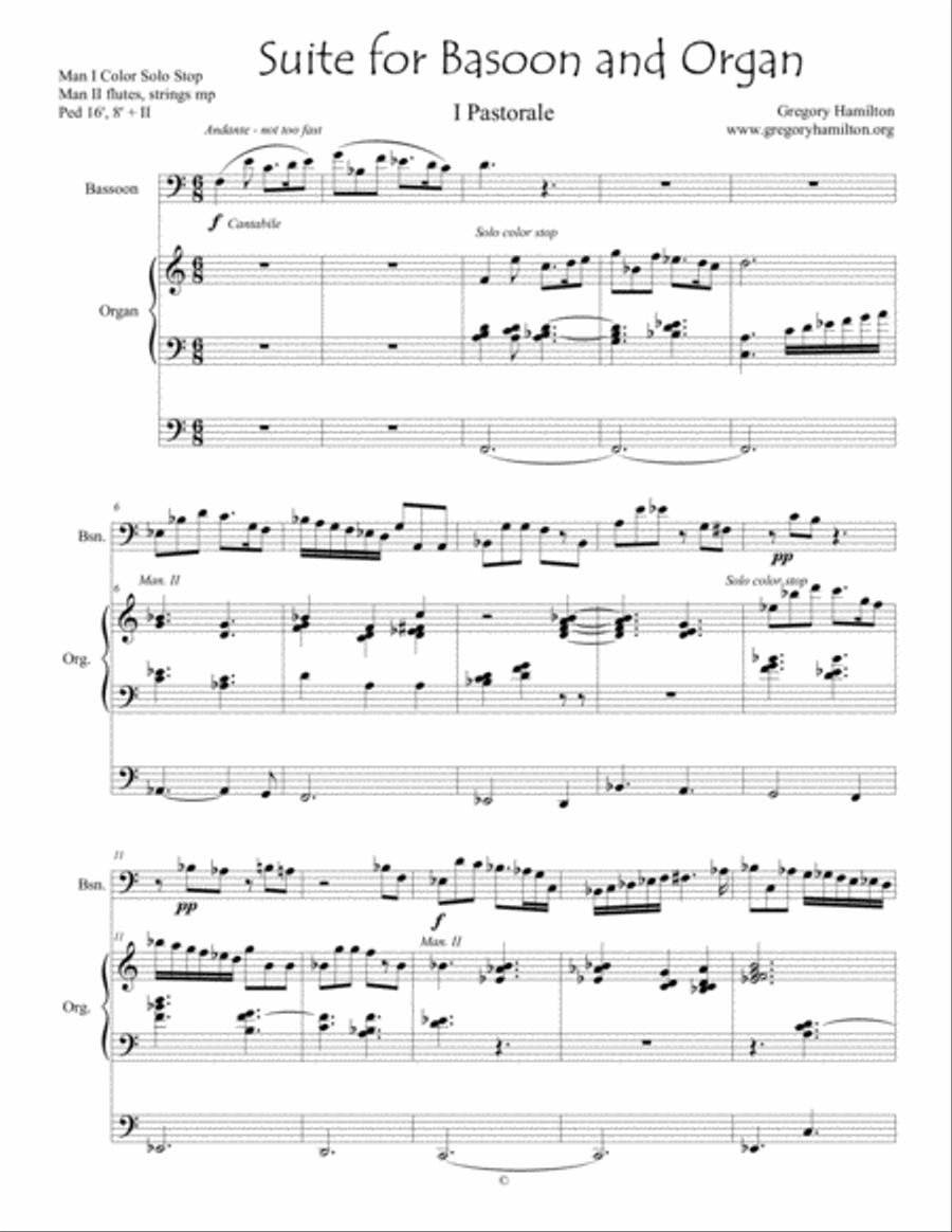 Three Pieces for Bassoon and Organ Woodwind Duet scores gallery preview page 1